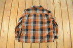 Vintage 1970s Flannel Wool Plaid Button Up Blazer Shirt Women's Large