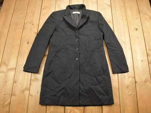 Vintage 1990s Black Lined Trench Coat / Heavy Trench / Full Length Jacket / Streetwear / Athleisure / Principles / Collared Coat