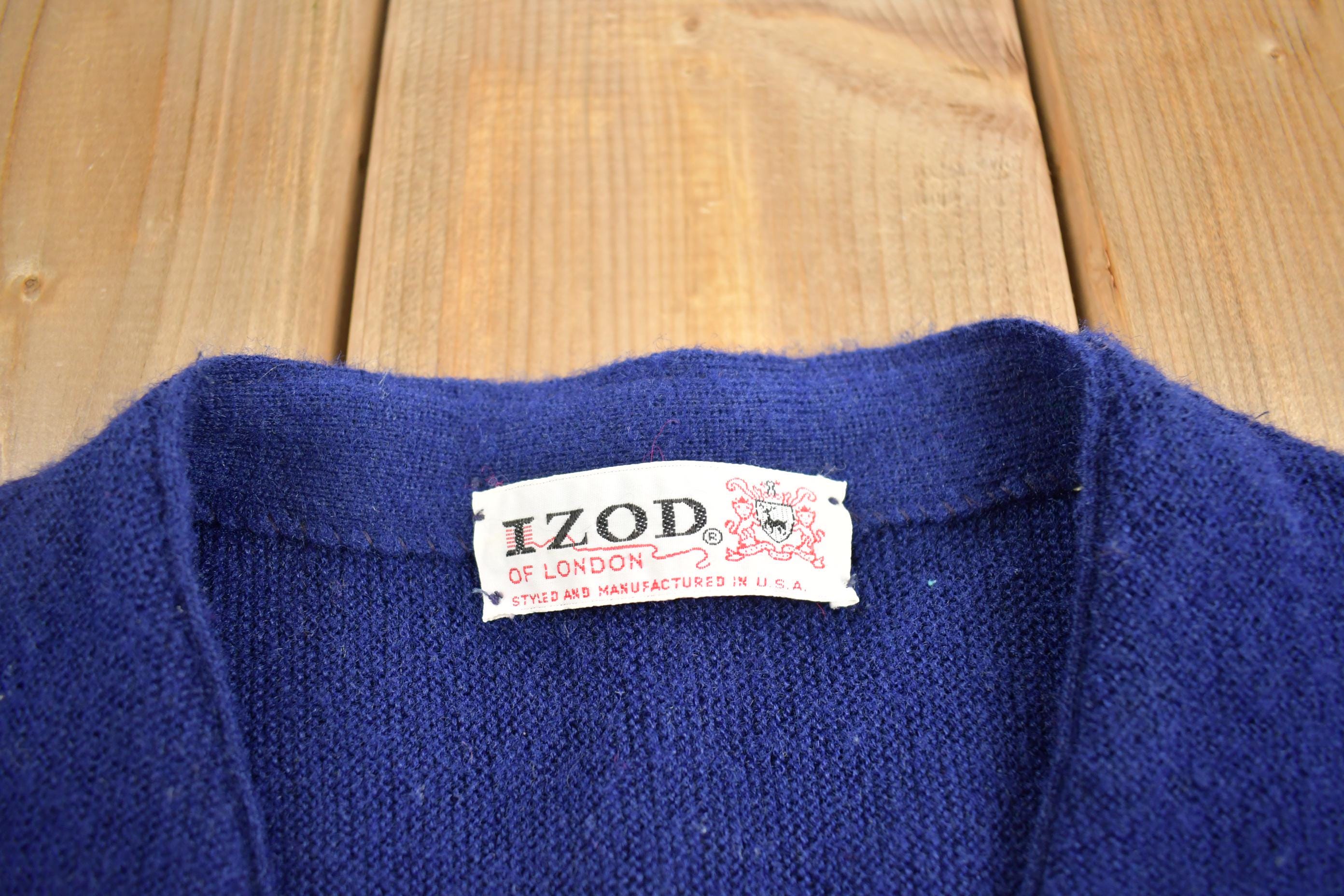 Vintage 1980s IZod Lacoste Alligator Knit Embroidered Cardigan Sweater Made In USA