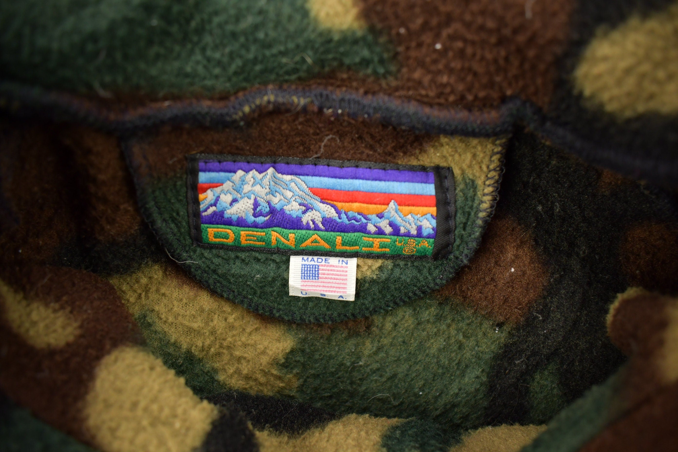 Vintage 1990s Denali USA Camouflage Fleece Sweater  Outdoorsman  90s Sweater  Made In USA  Streetwear  Hiking  Fleece Zip up