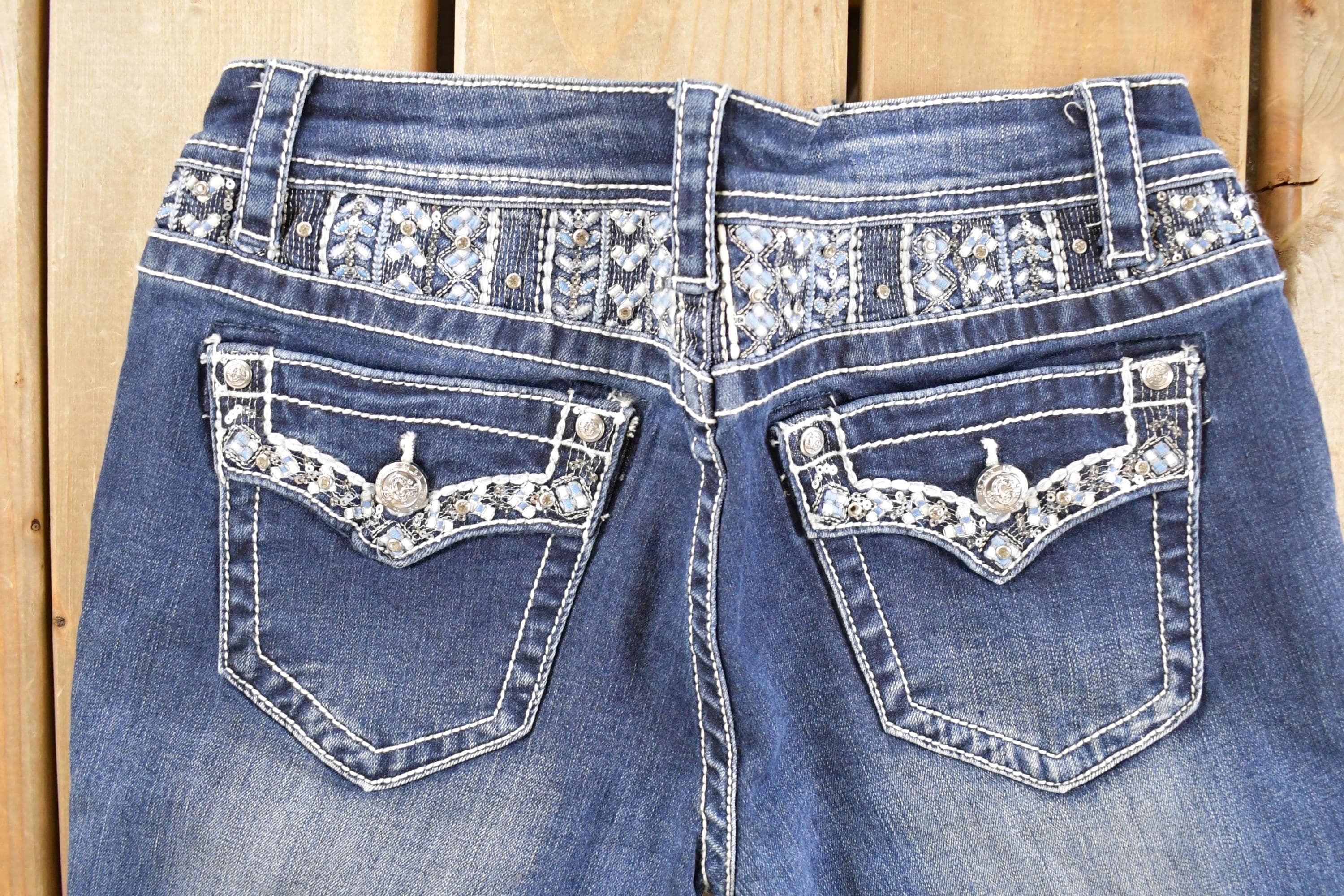 Vintage Deadstock Y2K Grace LA Bedazzled Low Rise Jeans Women's Size 27 x 31