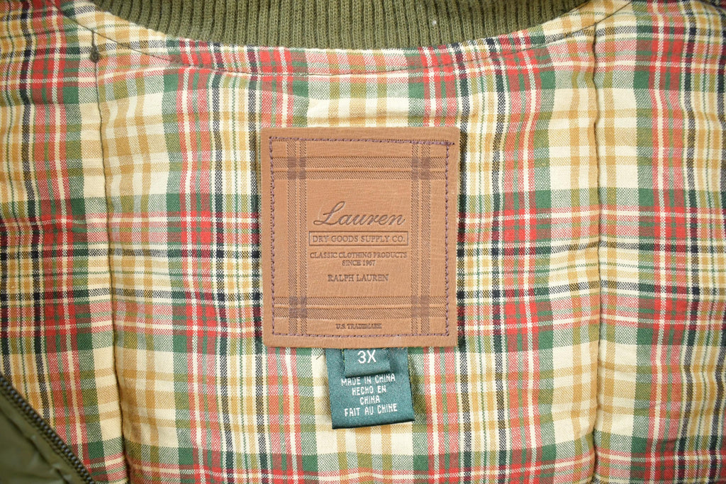 Vintage 1990s Lauren Hunter Green Plaid Blanket Lined Puffer Vest