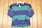 Vintage 1990s Croft And Barrow Striped Rugby Button Up Shirt Men's M