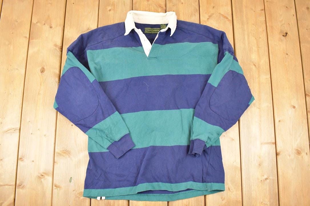 Vintage 1990s Croft And Barrow Striped Rugby Button Up Shirt Men's M