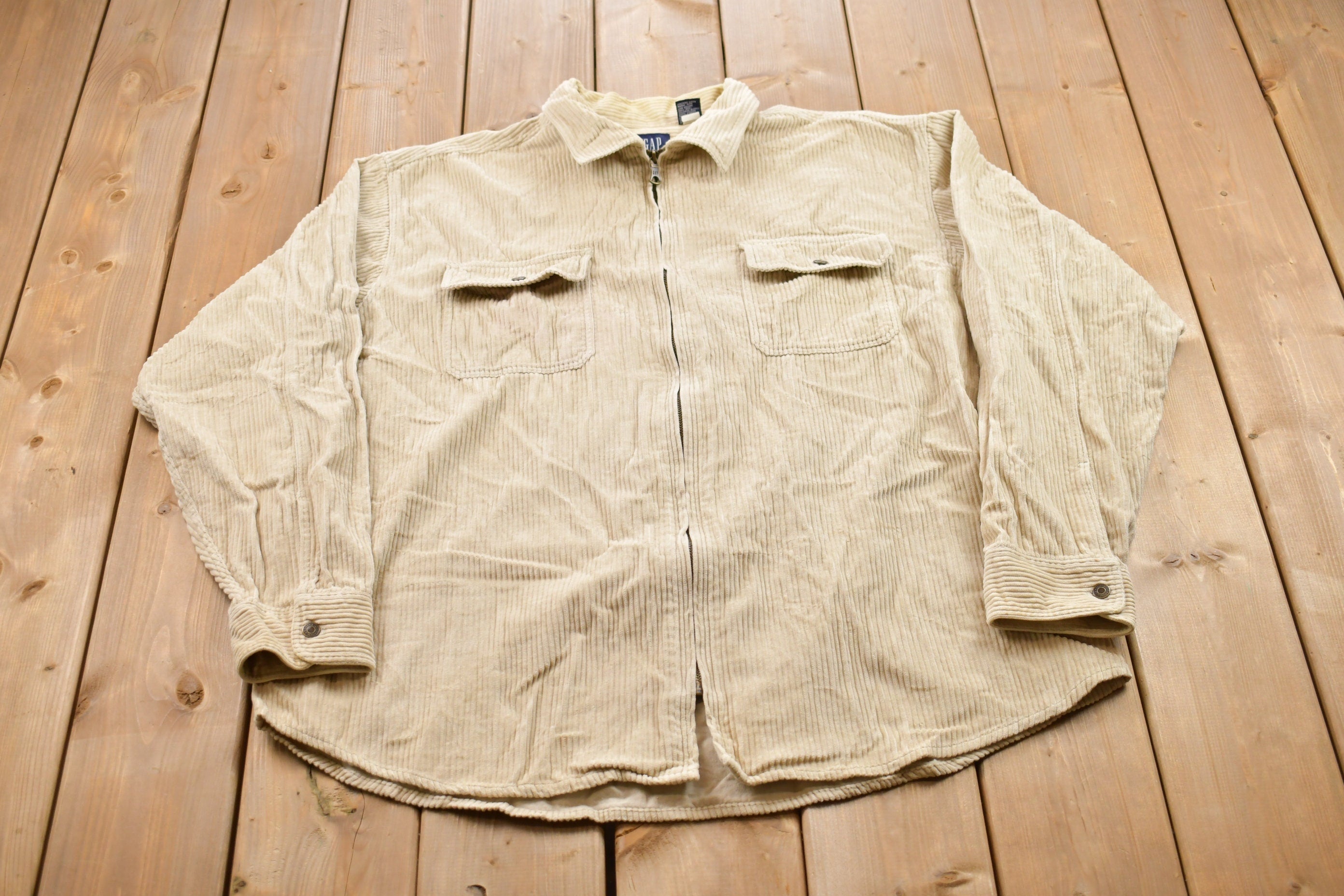 Vintage 1990s Gap Blank Corduroy Zip Up Shirt