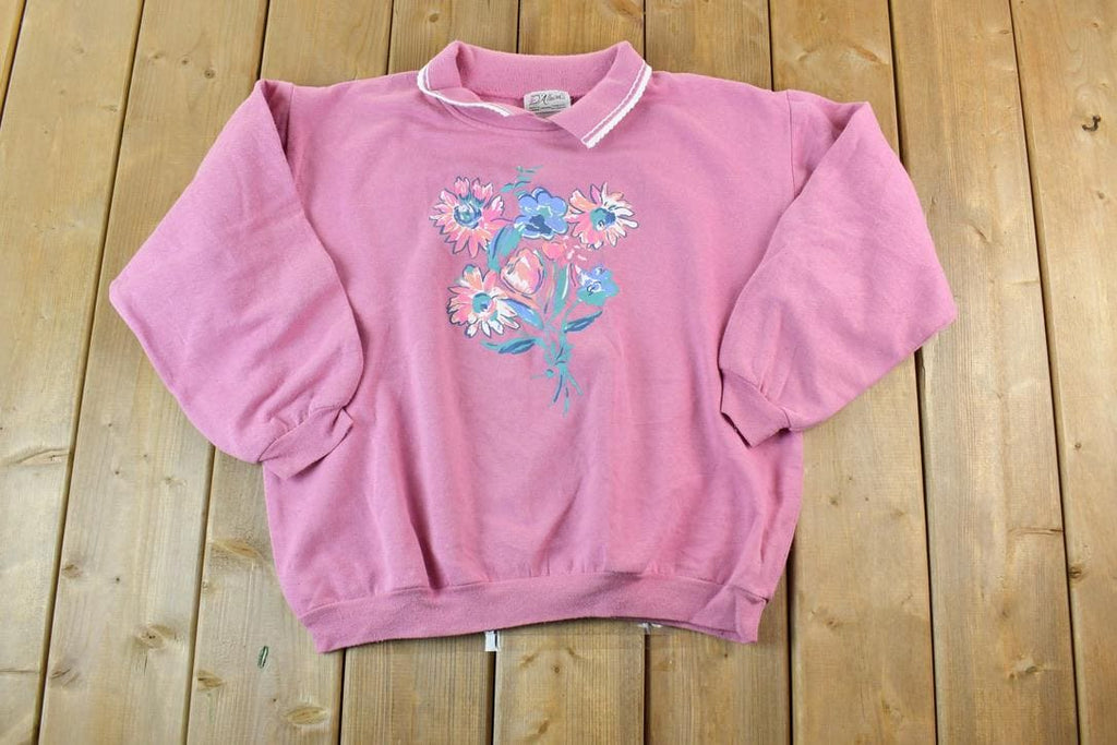 Vintage 1980s D'allaird's Cute Floral Collared Crewneck Sweater