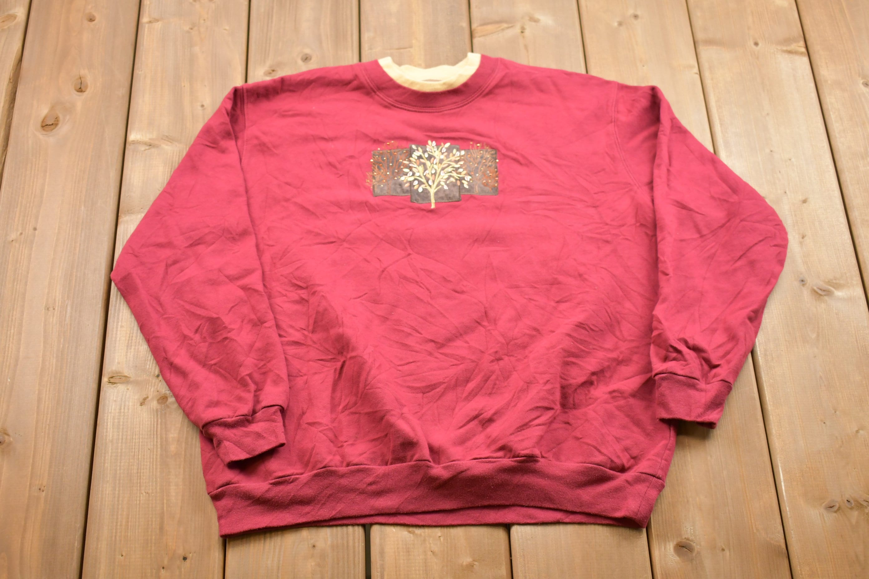 1990s Embroidered Tree Morning Sun Top Stitch Crewneck