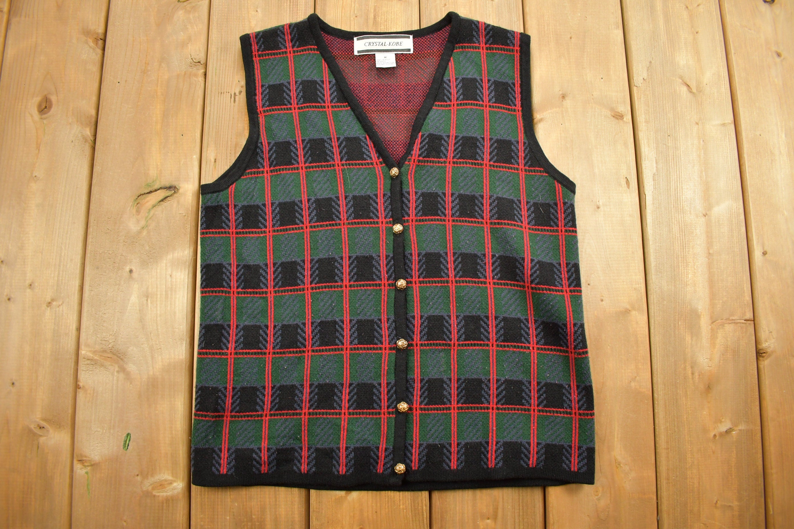 Vintage 1990s Crystal Lobe Abstract Knit Cardigan Sweater Vest
