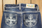 Vintage Deadstock Y2K Grace In LA Bedazzled Bootcut Low Rise Jeans Women's Size 26 x 32