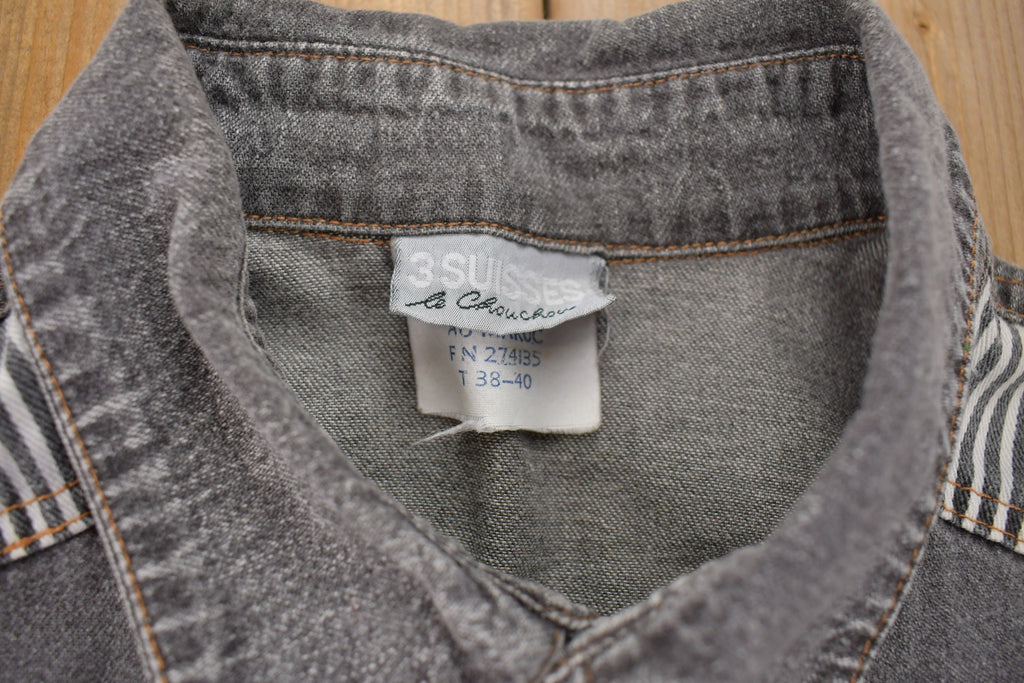 Vintage 1990s Grey Striped Button Up Shirt