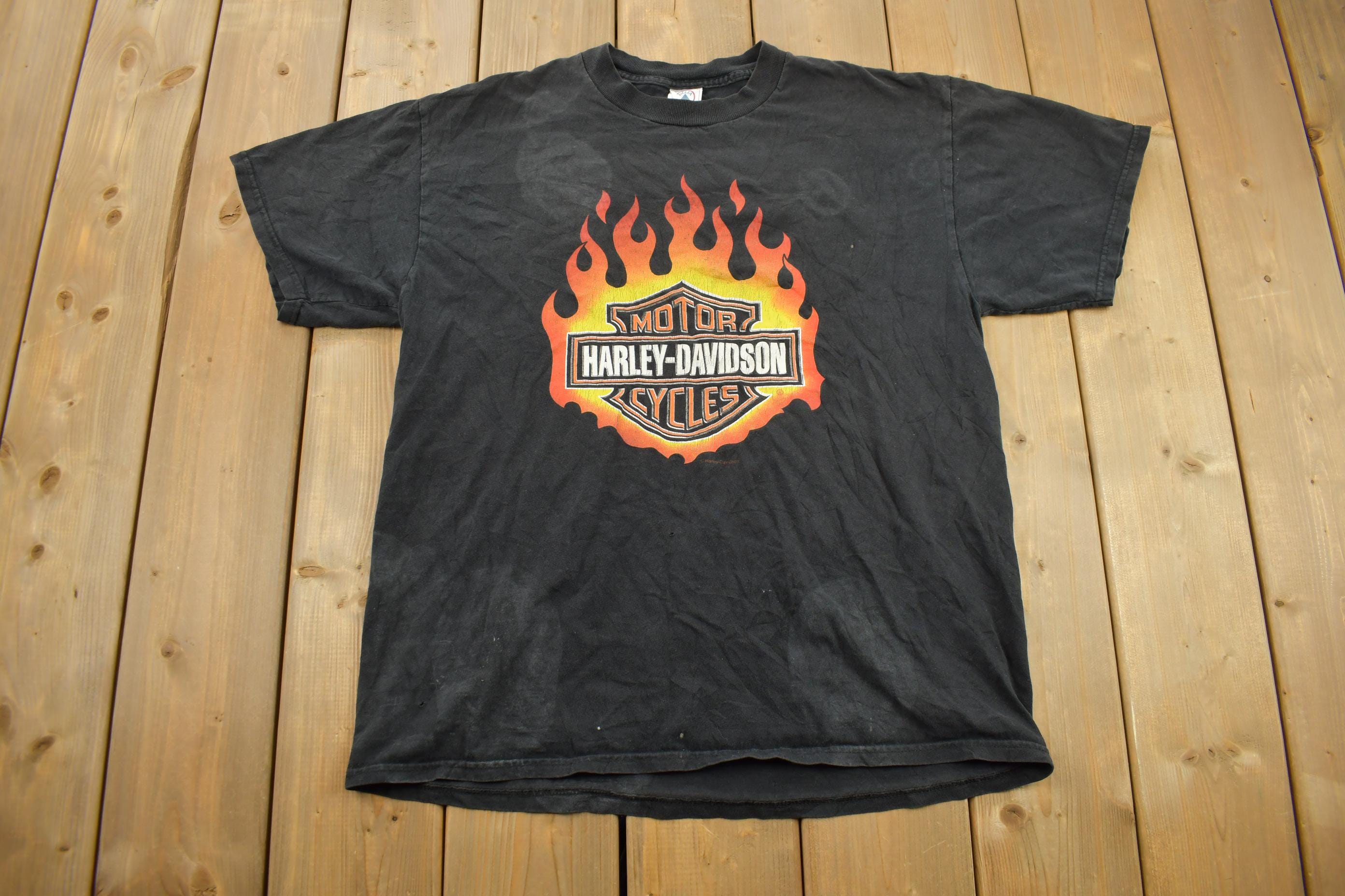 Vintage 1990s Harley Davidson Motorcycles Flames Graphic T-Shirt Size Large