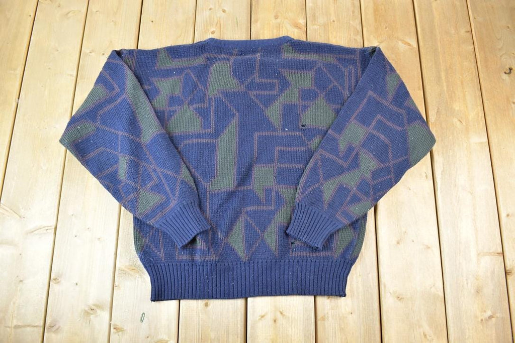 Vintage 1990s Club International Knit Abstract Pattern Crewneck Sweater Made In 90s Crewneck