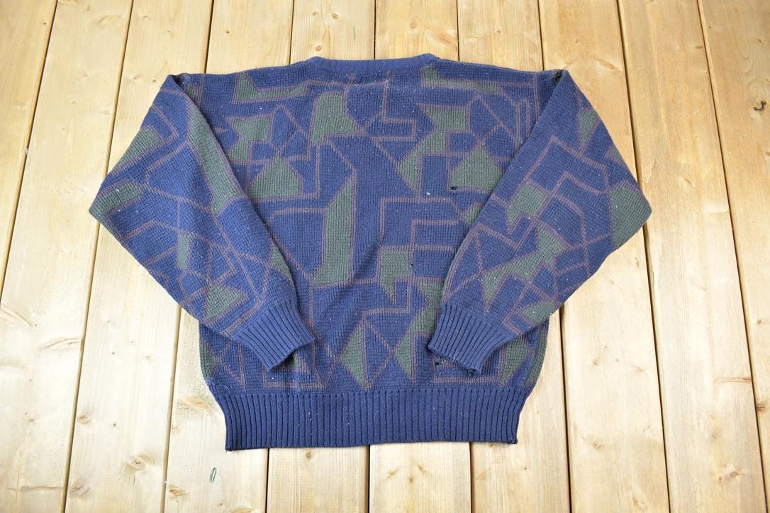 Vintage 1990s Club International Knit Abstract Pattern Crewneck Sweater Made In 90s Crewneck