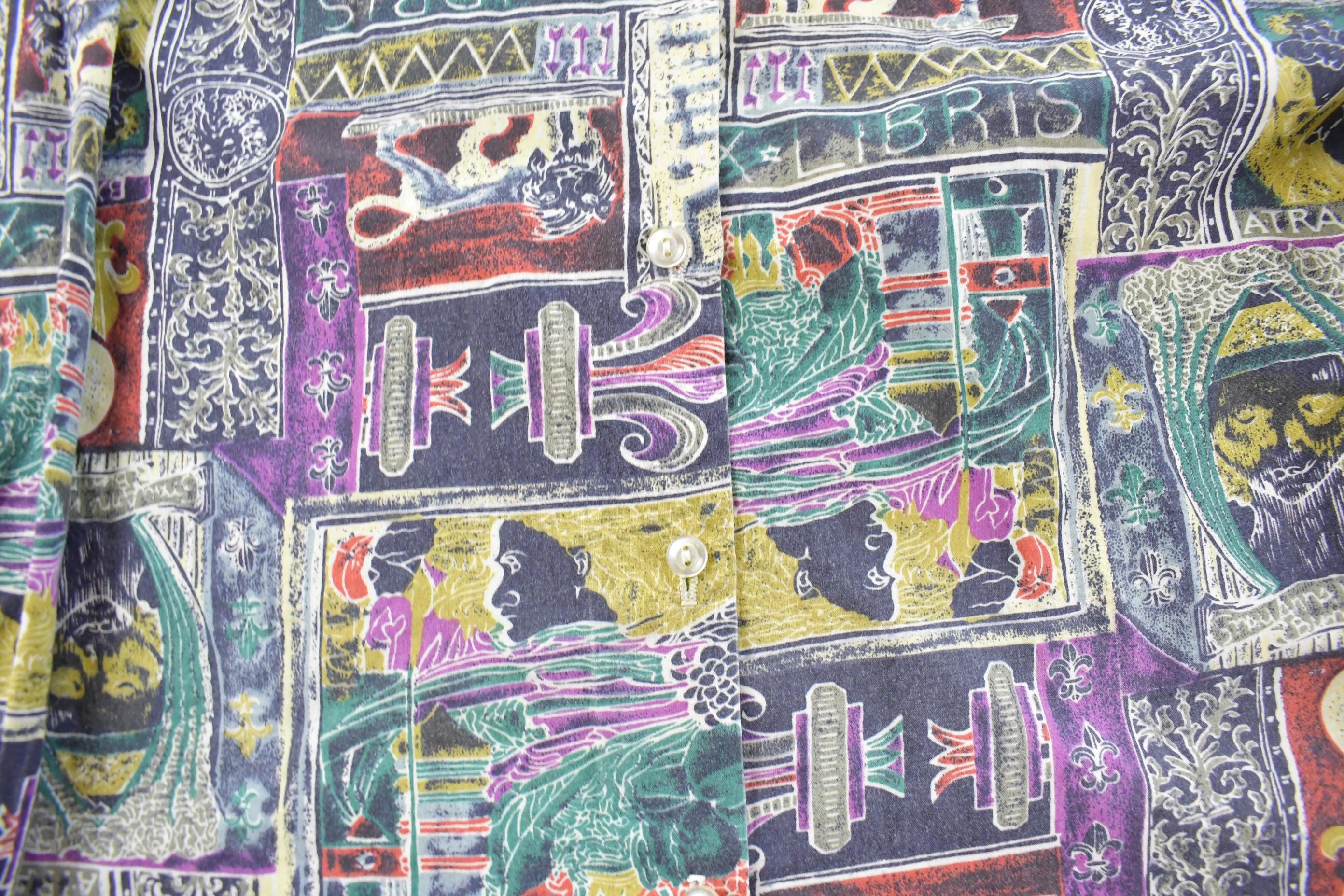 Vintage 1980s Functionals All Over Print Abstract Button Up Shirt Women's M