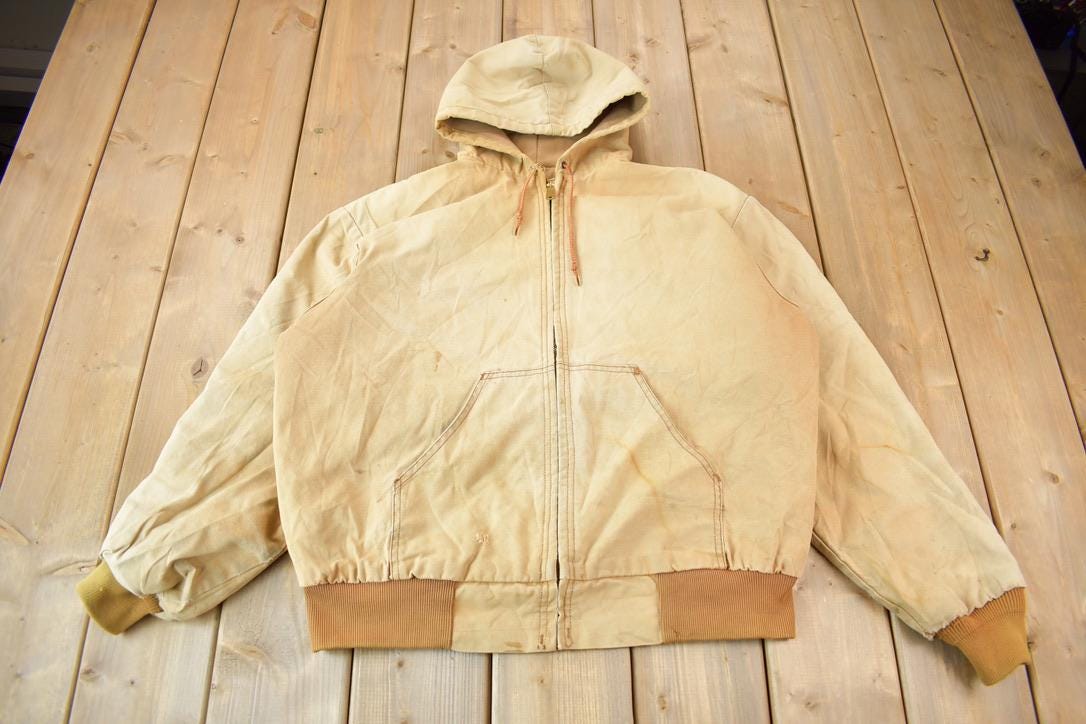 Vintage 1980s Distressed Carhartt Beige Active Jac Jacket Size X Large Made In USA