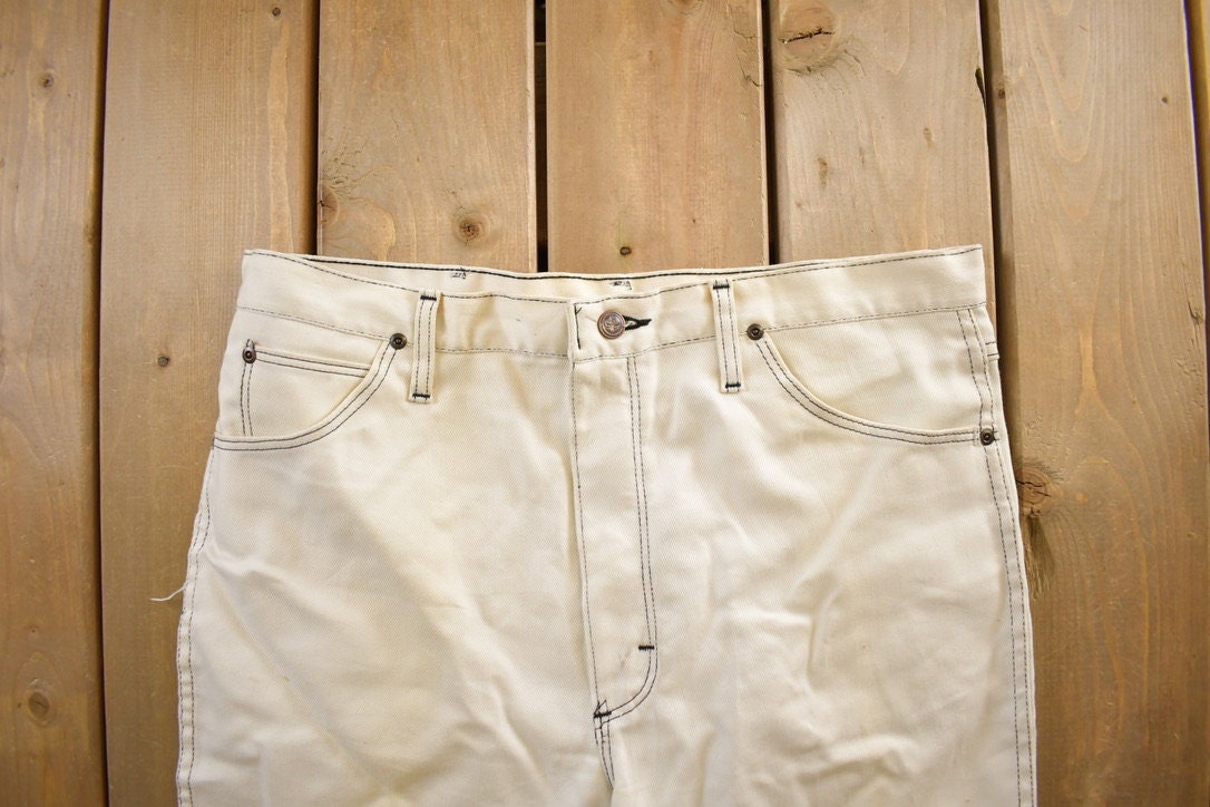 Vintage 1980s Sheplers White Denim Jeans Size 38x30