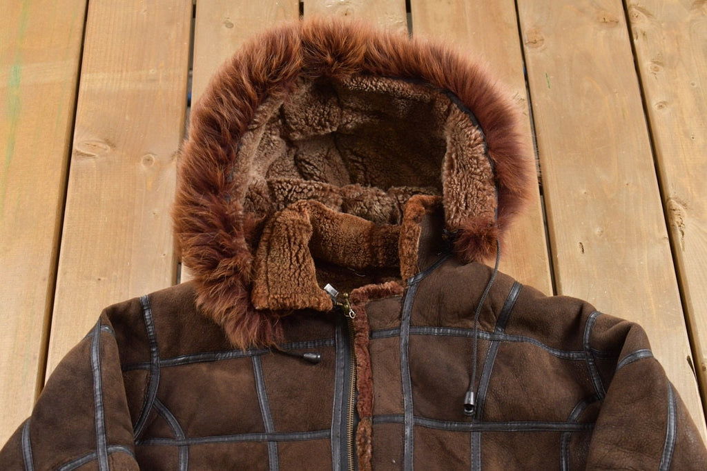 Vintage 1980s Brown Shearling Bomber Jacket