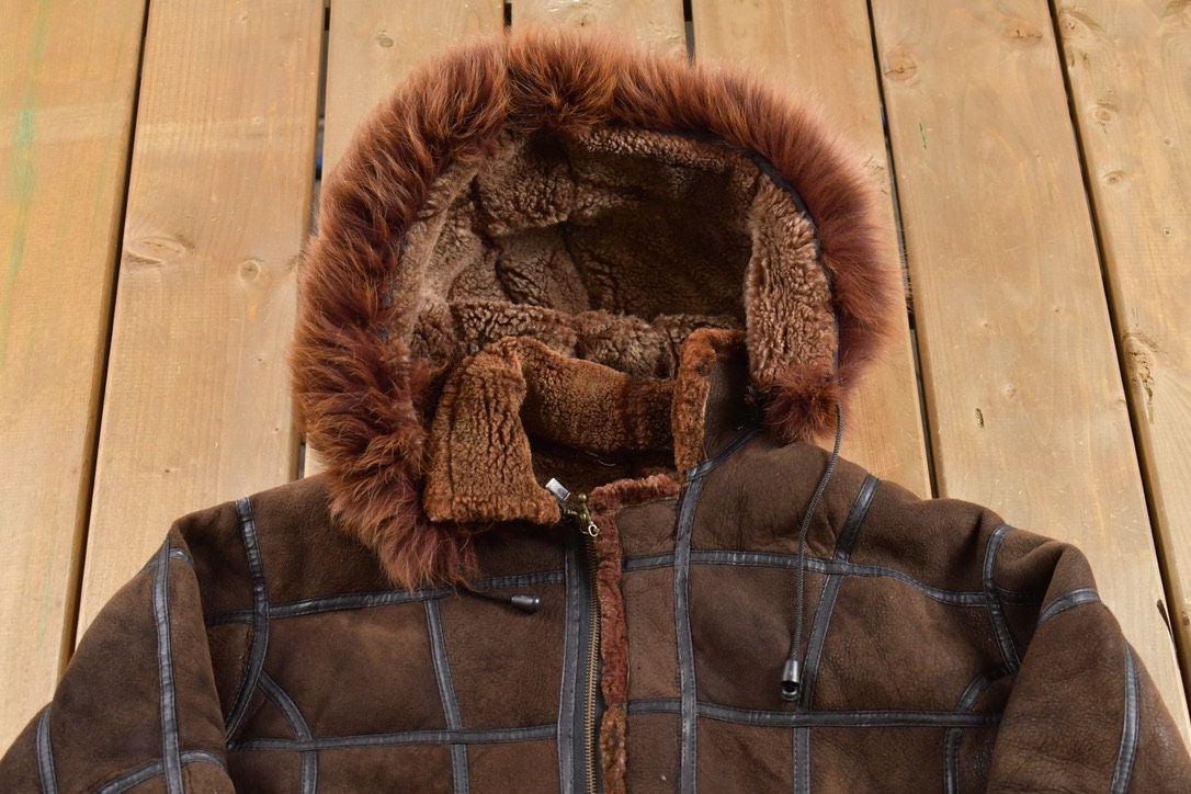Vintage 1980s Brown Shearling Bomber Jacket