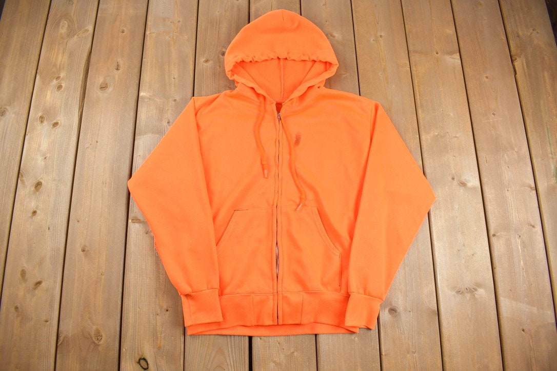 Vintage 1970s Orange Thermal Zip Up Hoodie / 70s Hoodie / True Vintage Hoodie / 70s Hoodie / Papaw / Basic / Essential / Made in USA /