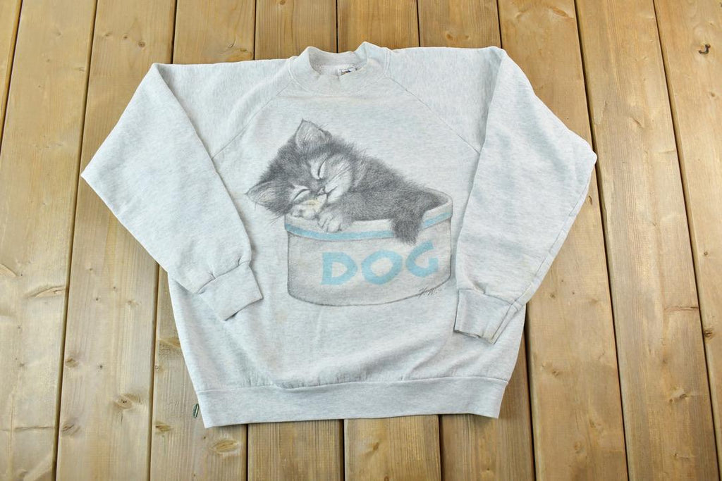 Vintage 1990s Cute Sleeping Kitten Crew Neck Sweater