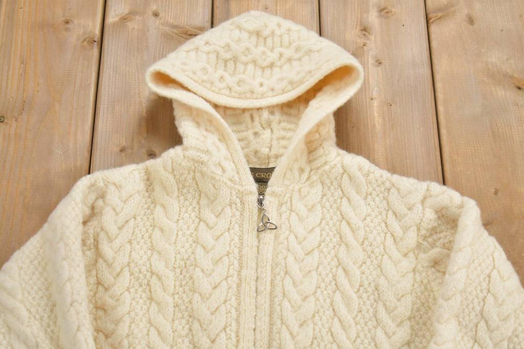Vintage 1990s 3D Cable Knit Zip Up Hoodie /