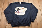 Vintage 1990s Snowman Christmas Graphic Crewneck , Stars Print , Vintage Winter Sweatshirt , Believe Spell Out Print , Holiday Pullover
