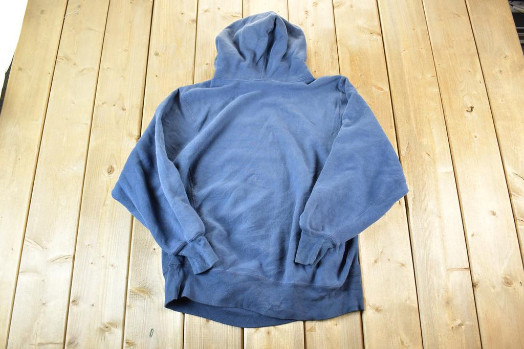 Vintage 1990s Blank Navy Cross Grain Hoodie Sweatshirt Mens L