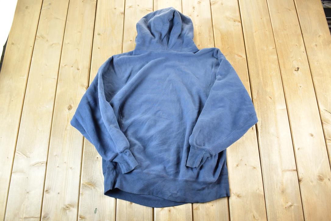 Vintage 1990s Blank Navy Cross Grain Hoodie Sweatshirt Mens L