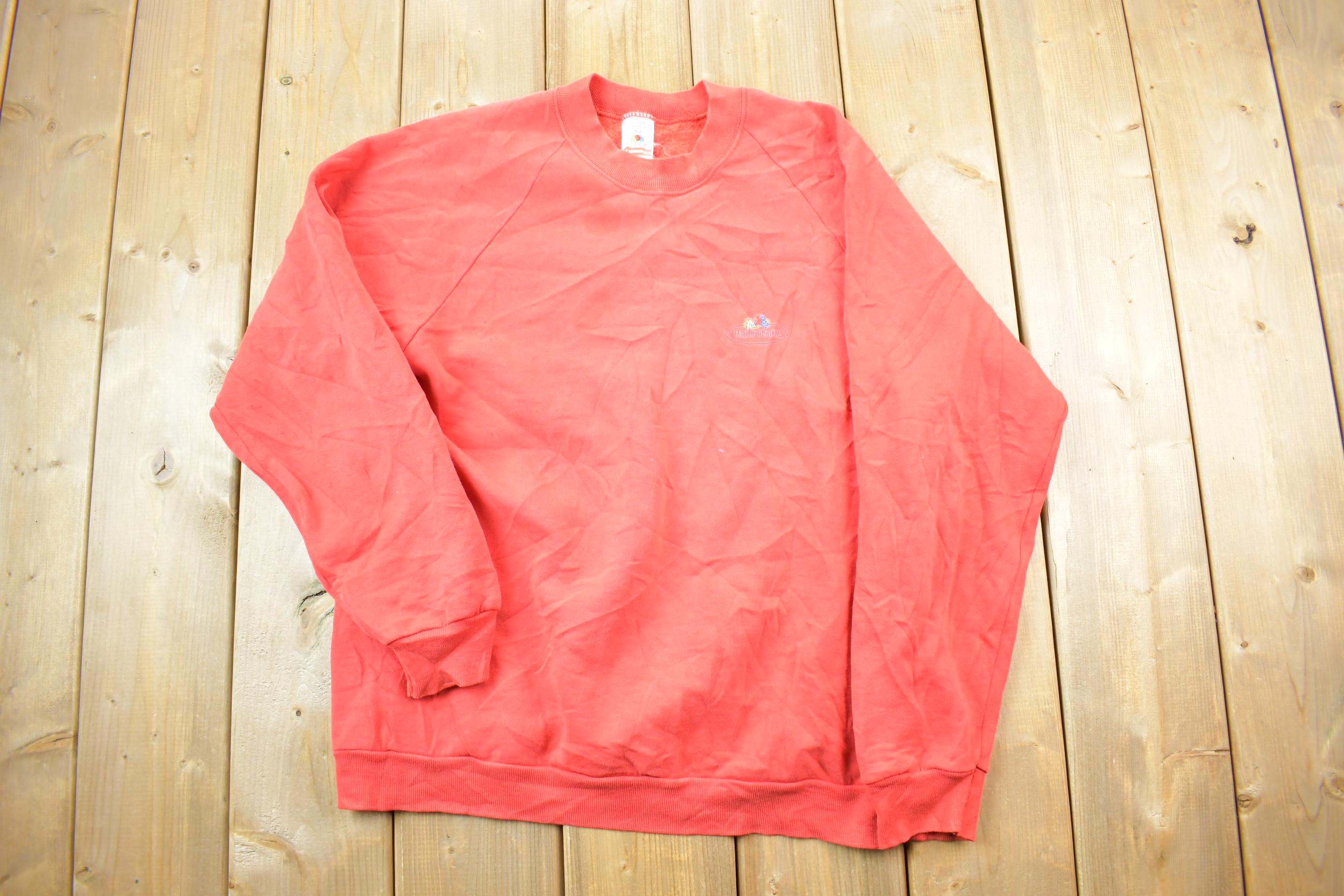 Vintage 1990s Fruit Of The Loom Red Blank Crewneck Sweatshirt