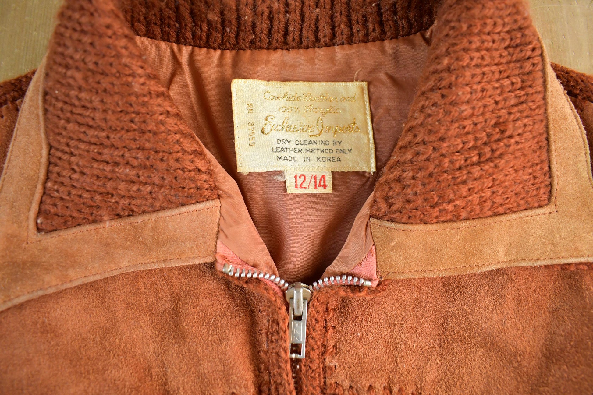 Vintage 1970s Exclusive Imports Cowhide Knit Leather Jacket Women's S-M