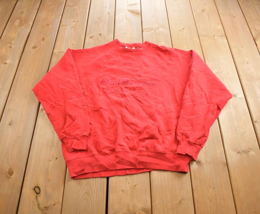 Vintage 1990s Walt Disney World Mickey Mouse Red on Red Embroidered Disney Crewneck