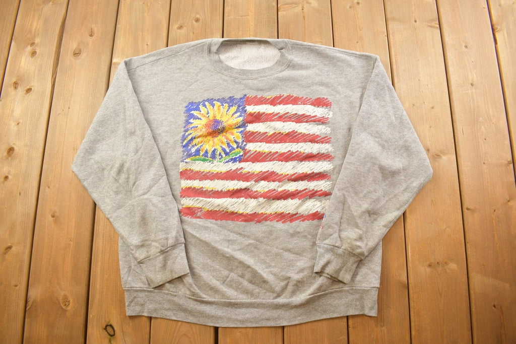 Vintage 1990s Sunflower Flag Crewneck Sweatshirt