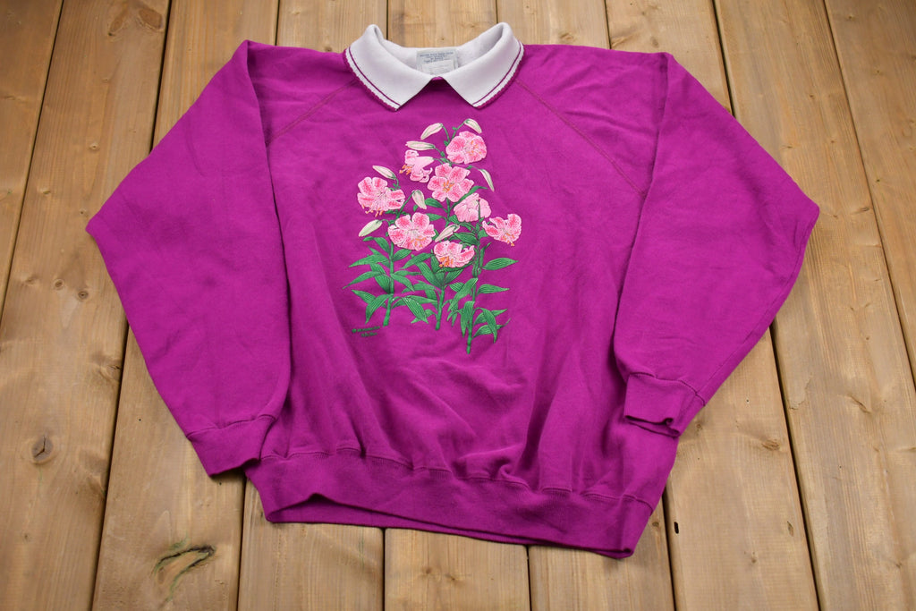 Vintage 1990s Morning Sun Floral Graphic Collared Sweatshirt