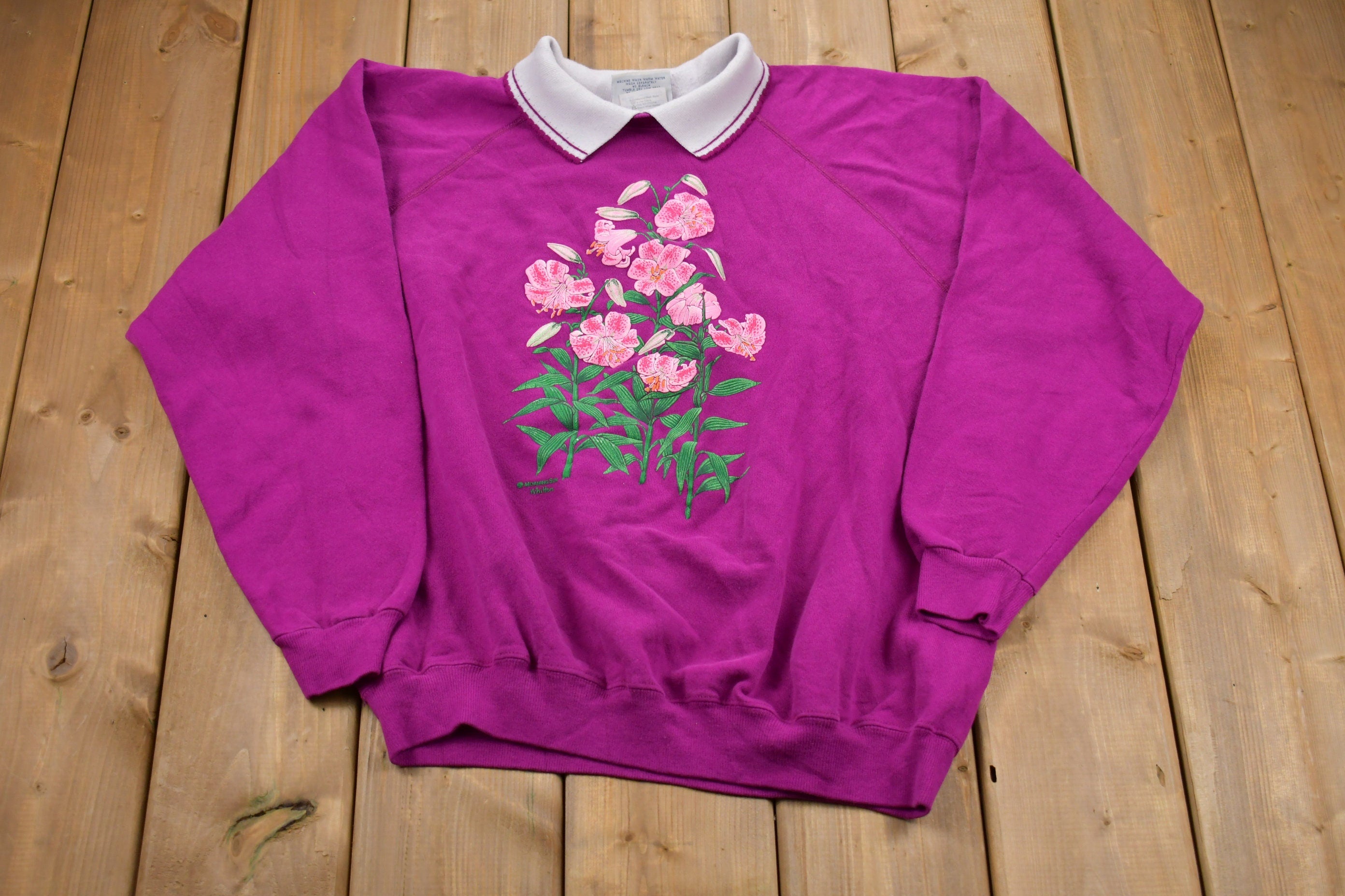 Vintage 1990s Morning Sun Floral Graphic Collared Sweatshirt