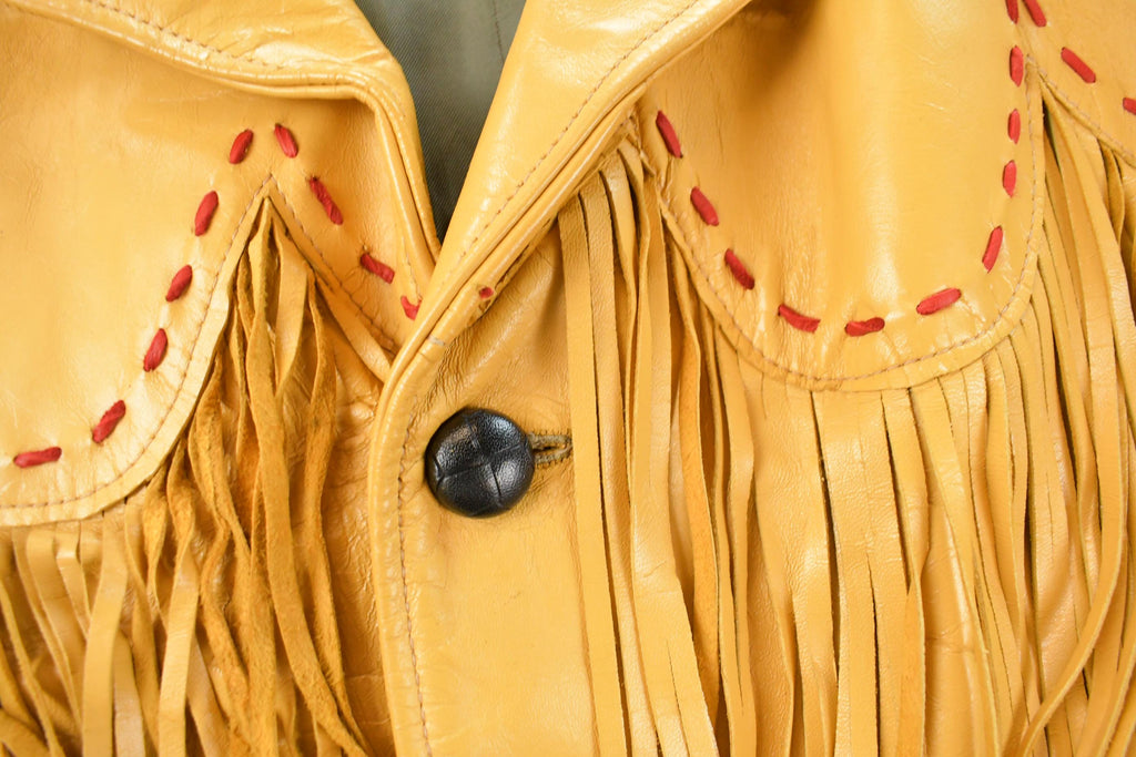 Vintage 1970s Leather Western Fringe Jacket Women's M