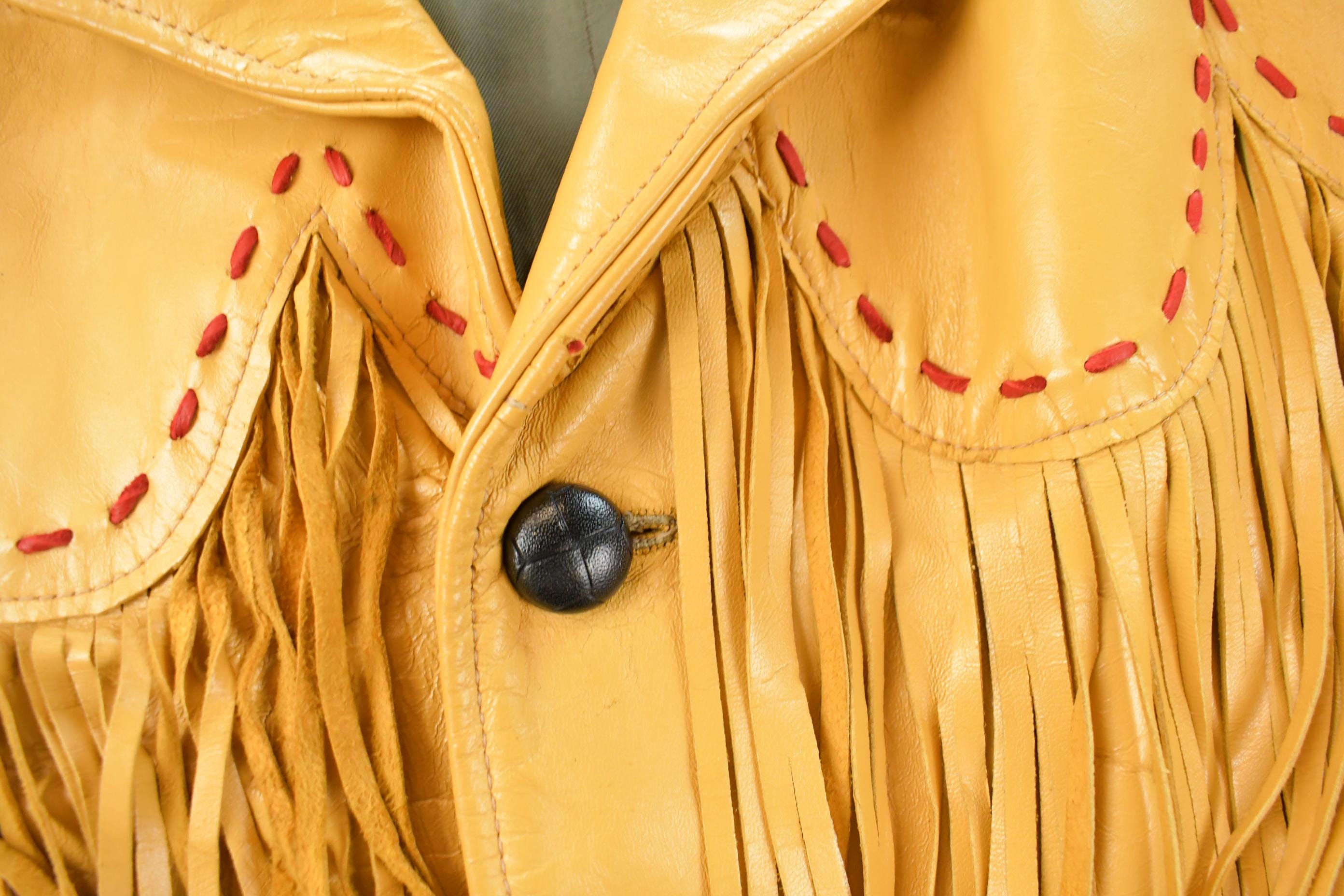 Vintage 1970s Leather Western Fringe Jacket Women's M
