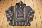 Vintage 1990s Artesania Hooded Pullover Striped Knit Poncho Blanket Hoodie