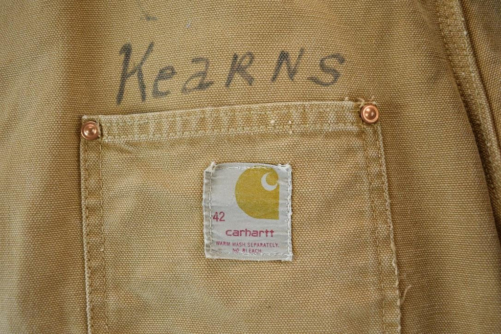 Vintage 1970s Distressed Carhartt Blanket Lined Chore Coat Made In USA