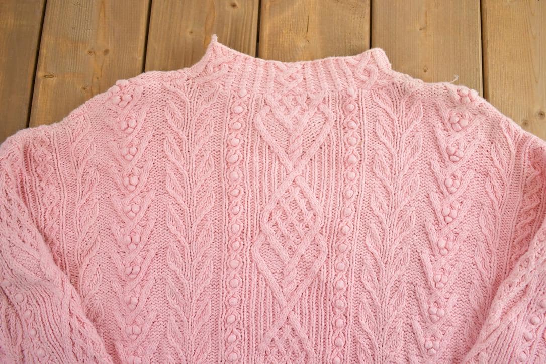 Vintage 1990s Handknit Easter 3D Colored Cable Knit Crewneck Sweater