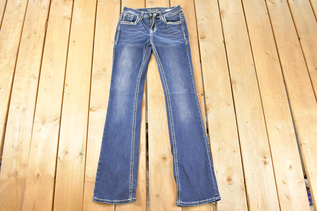 Vintage Deadstock Y2K Grace In LA Bedazzled Bootcut Low Rise Jeans Women's Size 26 x 32