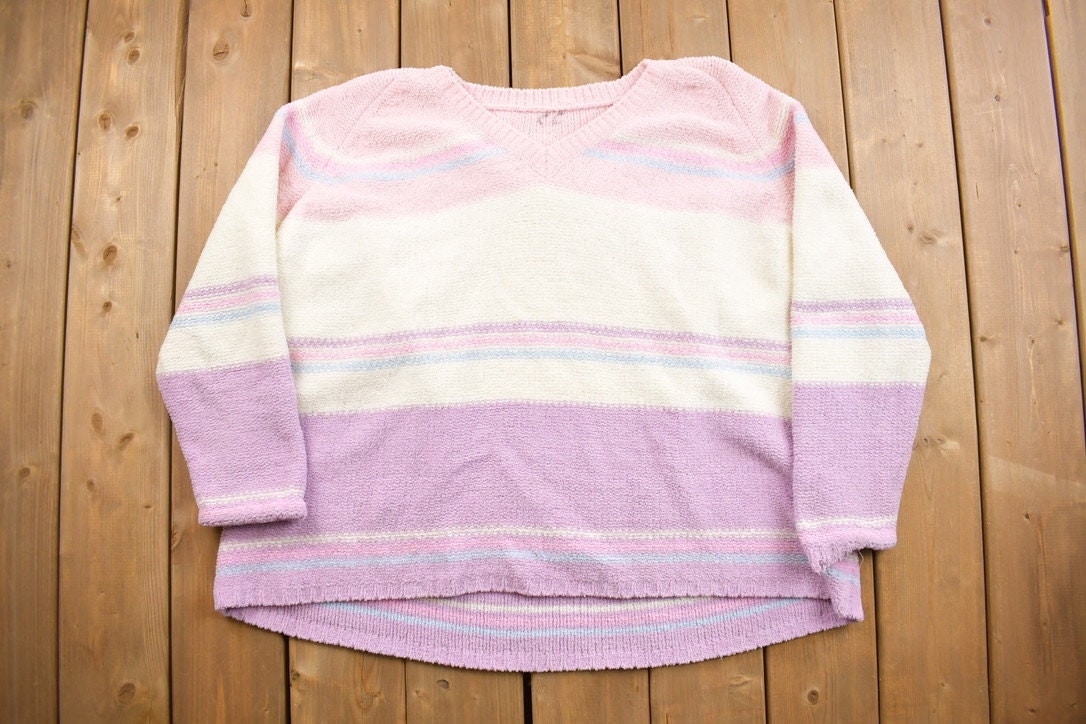 Vintage 1990s Pastel Knitted V Neck Sweater