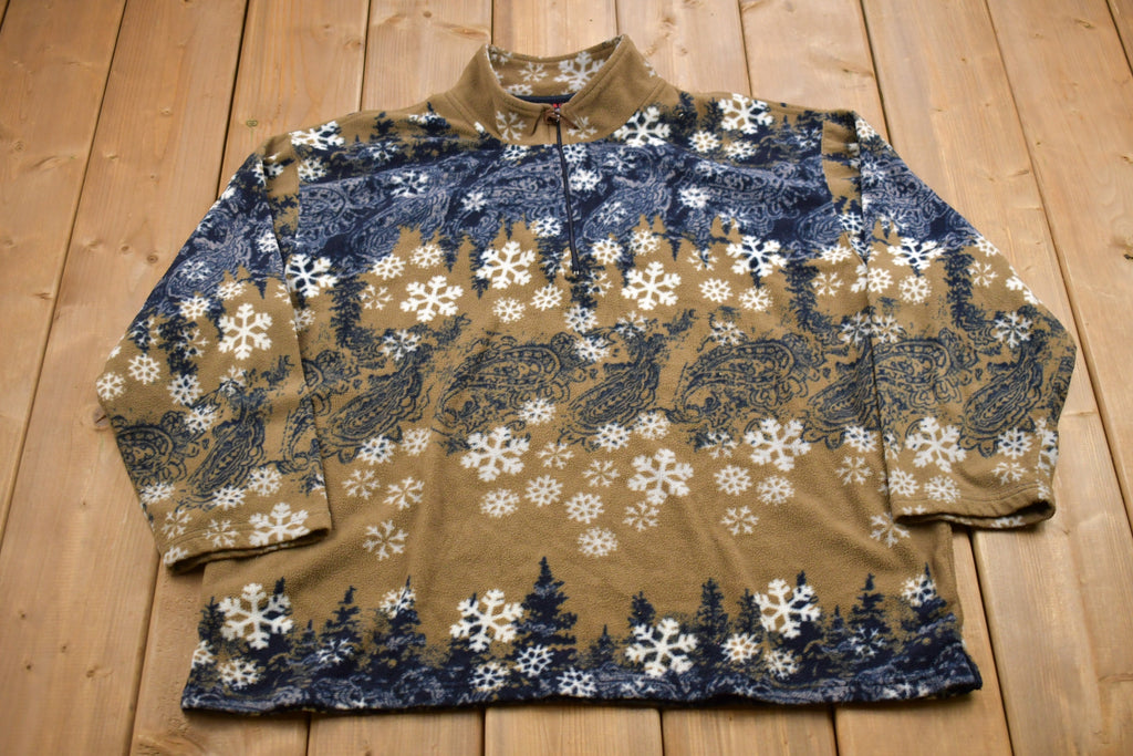 Vintage 1990s Essentials Snow All Over Print Quarter Zip Fleece Sweater