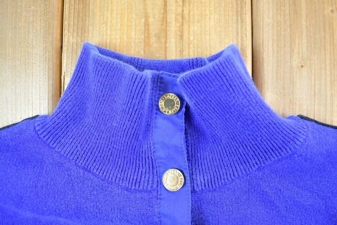 Vintage 1990s Lauren By Ralph Lauren Quarter Button Fancy Dress Up Knit Crewneck Sweater / 90s Crewneck / Made In USA / Preppy Sweater