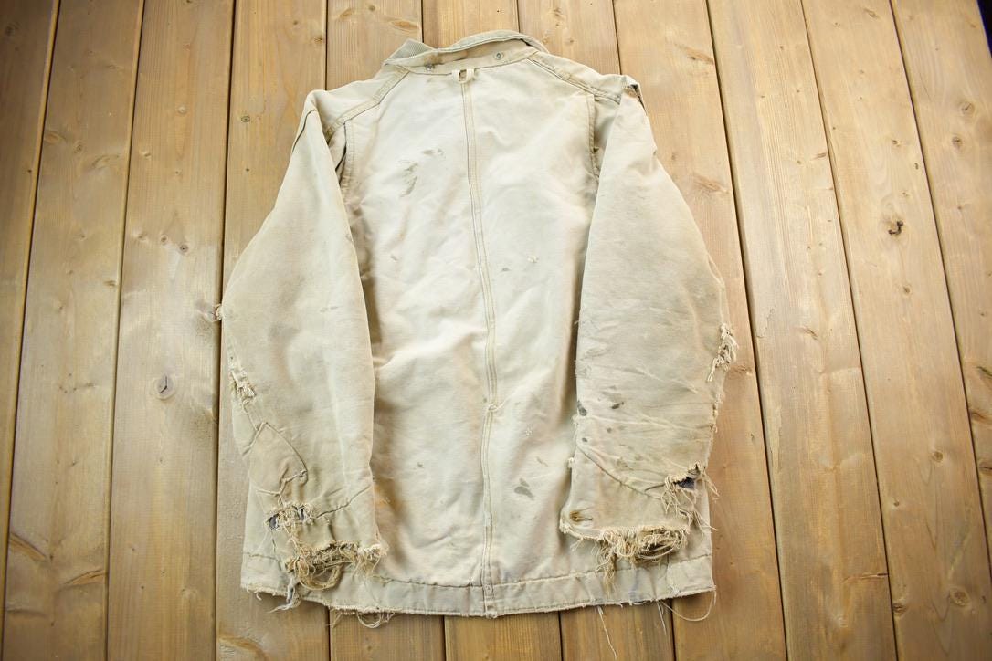 Vintage 1970s Carhartt Blanket Lined Chore Coat Heavily Distressed