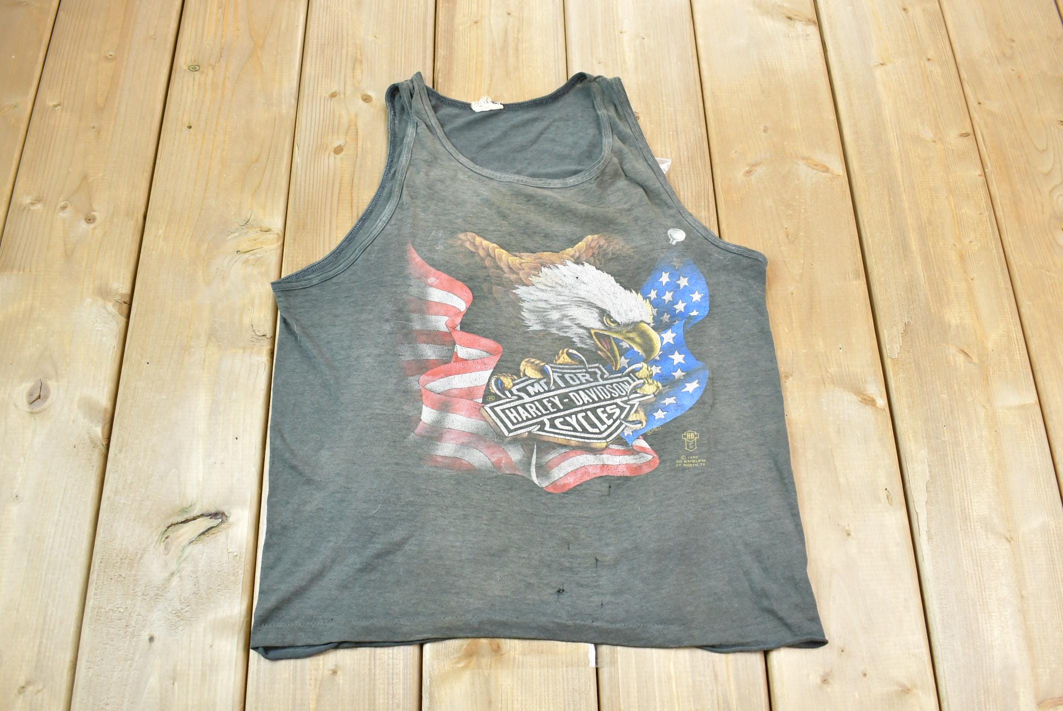 Vintage 1987 Harley Davidson Hamilton ONT Eagle Graphic 3d Emblem Tank Top Shirt