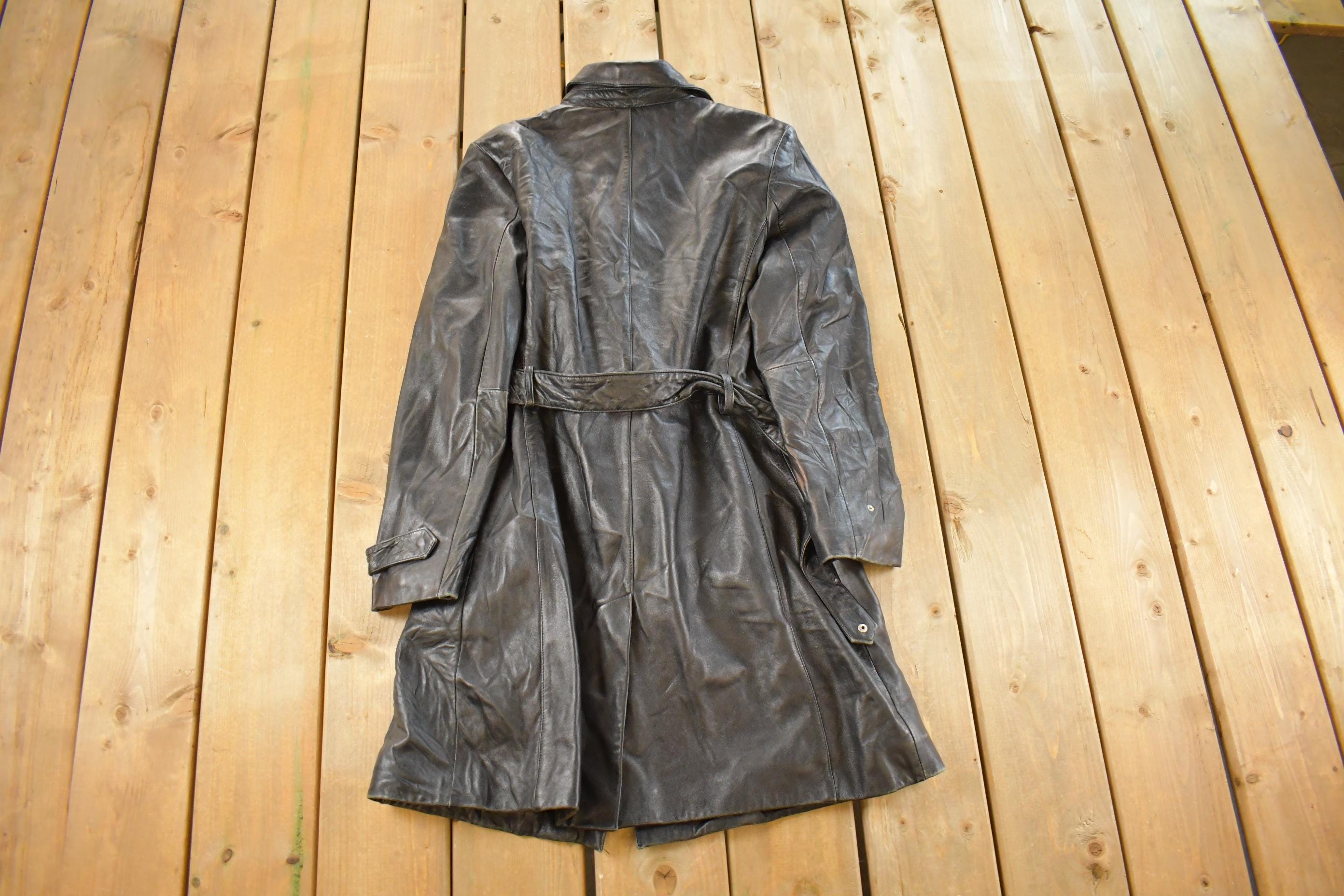 Vintage 1990s Wilsons Leather Trench Coat Men's Medium