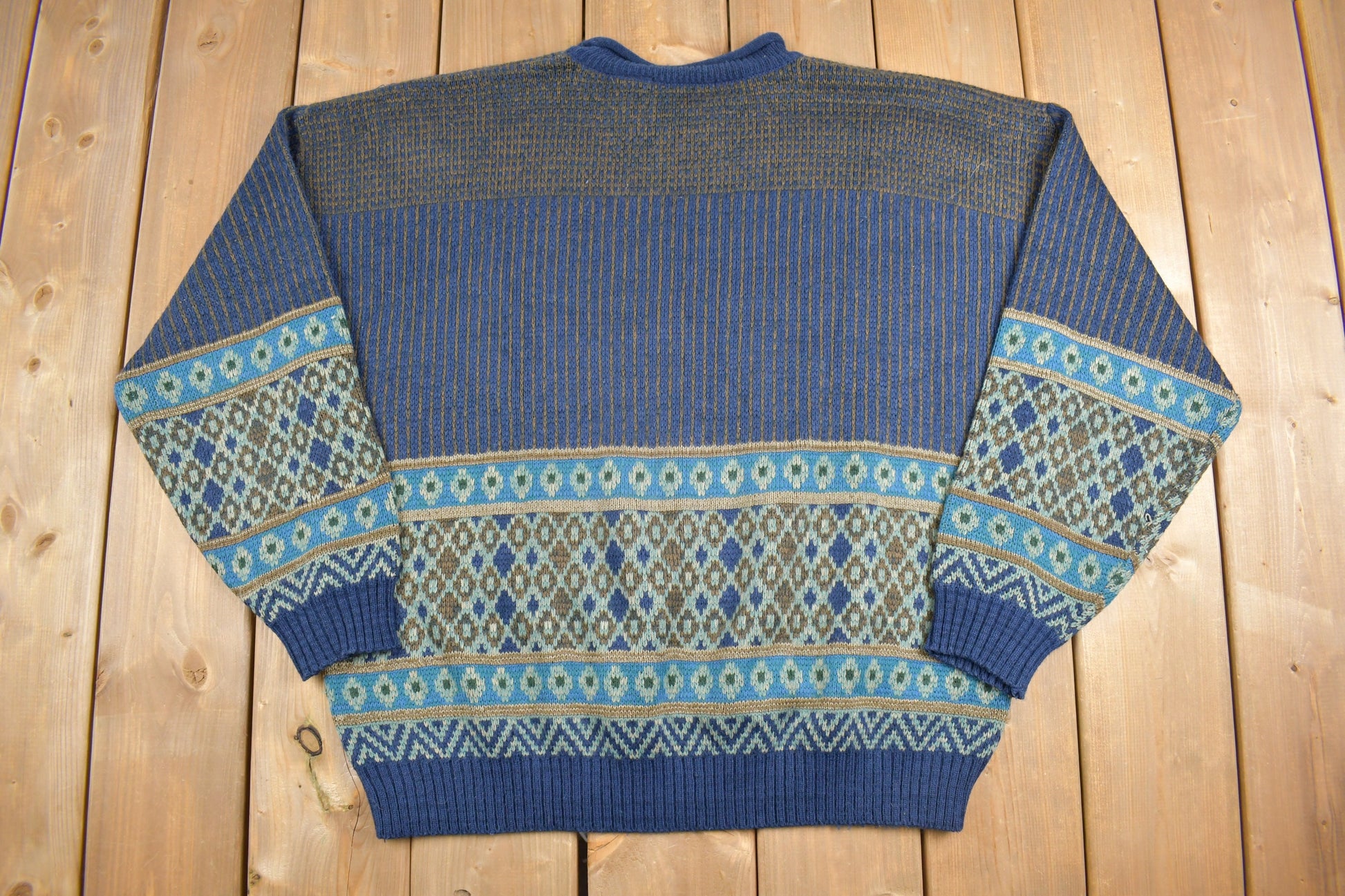 Vintage 1990s David Taylor Knitted Crewneck Sweater / Vintage 90s Crewneck / All Over Pattern / Colorful / Sweatshirt / Abstract Pattern