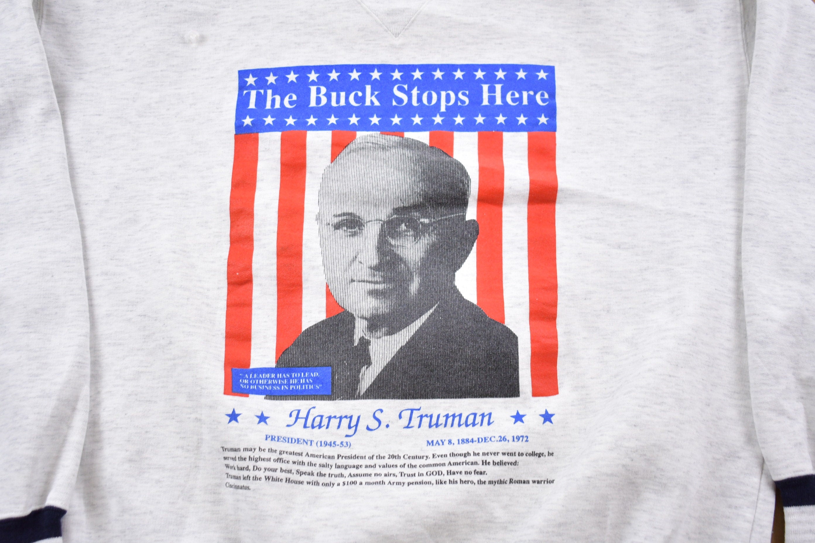Vintage 1990s The Buck Stops Here Harry S Truman American Crewneck Sweatshirt