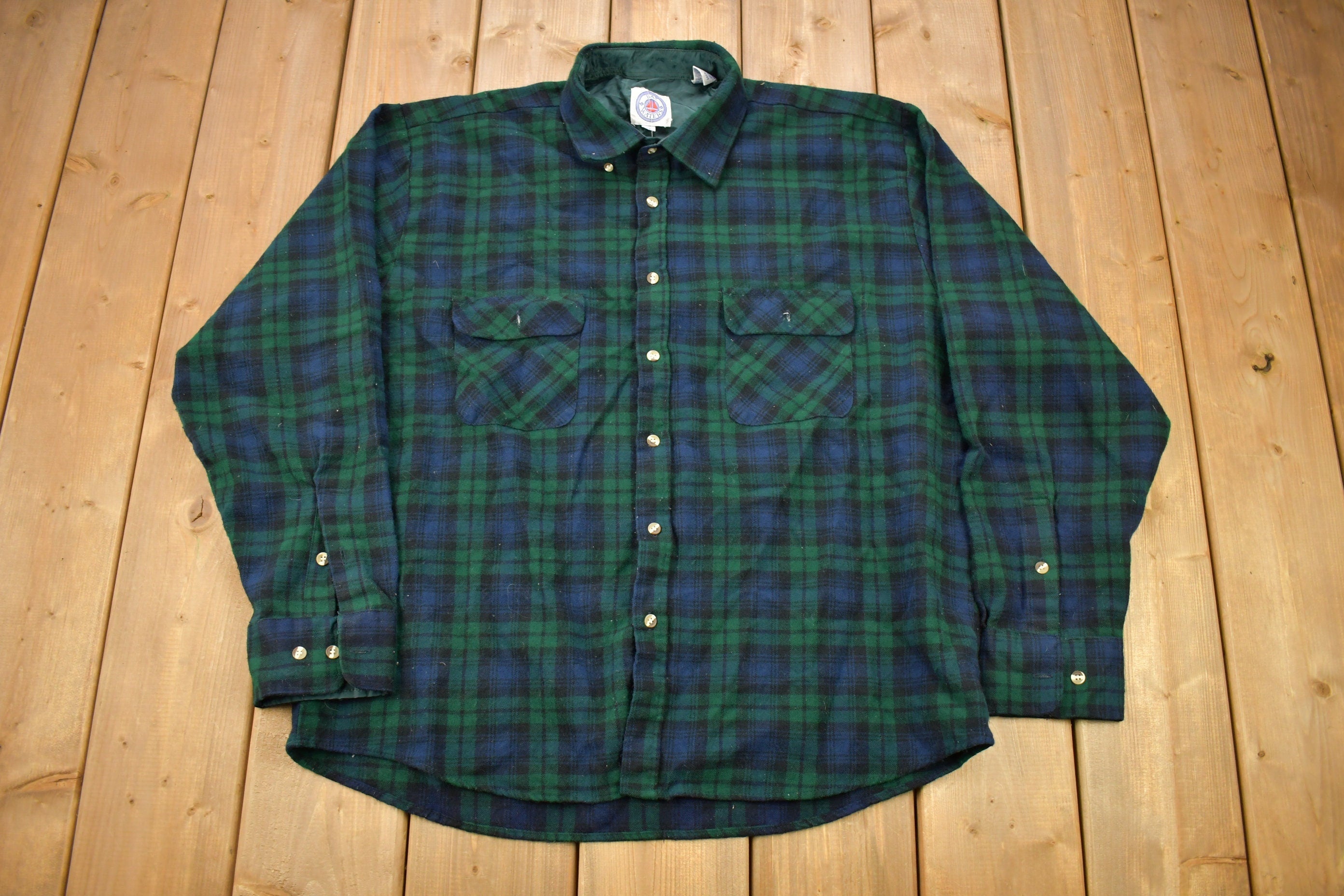 Vintage 1990s Bay Waters Plaid Flannel Button Up Shirt