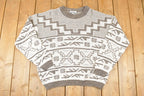Vintage 1990s Essentiels Abstract Knit Crewneck Sweater Mens L  90s Knitted Sweatshirt  Vintage Preppy Knits